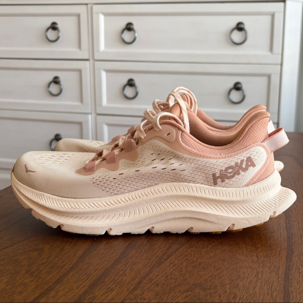 New HOKA Kawana Cream and Pink Running Shoes
